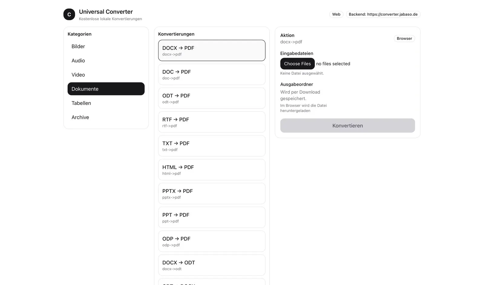 Universal Converter mit Auswahl der Dateiformate